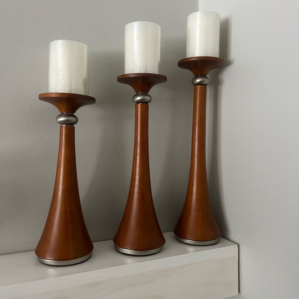What a deal for these beautiful canned wooden candle so mid century modern